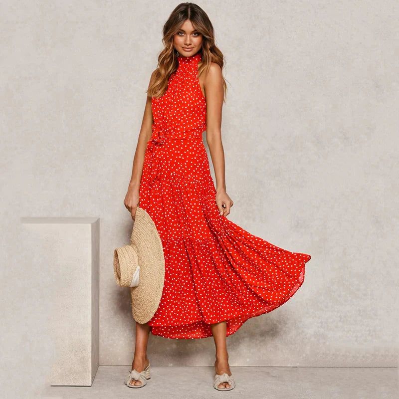 Vestido Halter Mujer Lunares Elegante-Melviana-