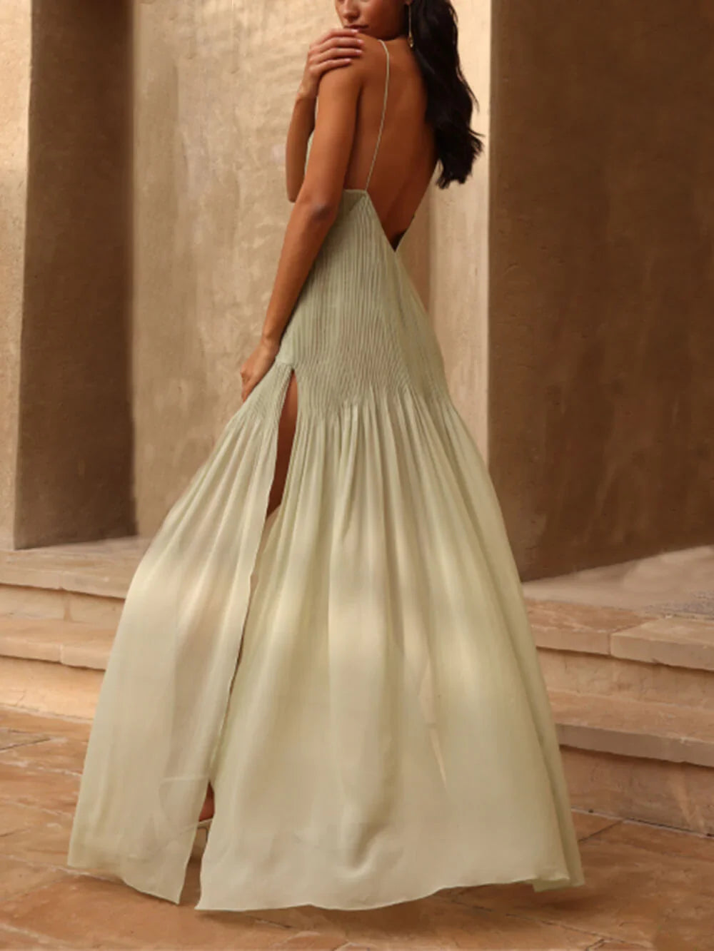 Vestido Largo Mujer Oliva Plisado-Melviana-