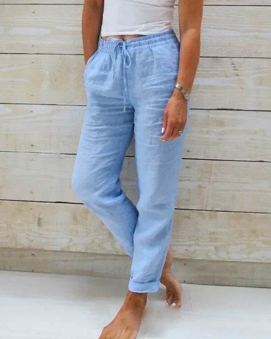 Pantalón Mujer Algodón Lino Elástico-Melviana-