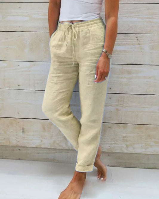 Pantalón Mujer Algodón Lino Elástico-Melviana-