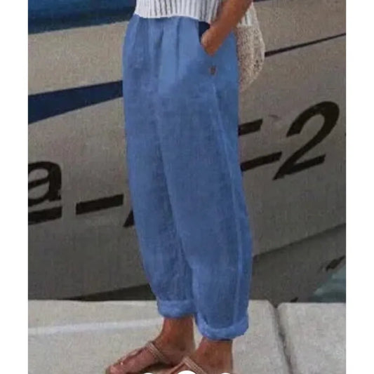 Pantalones Mujer Algodón Lino Elegantes-Melviana-