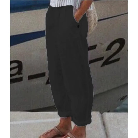 Pantalones Mujer Algodón Lino Elegantes-Melviana-