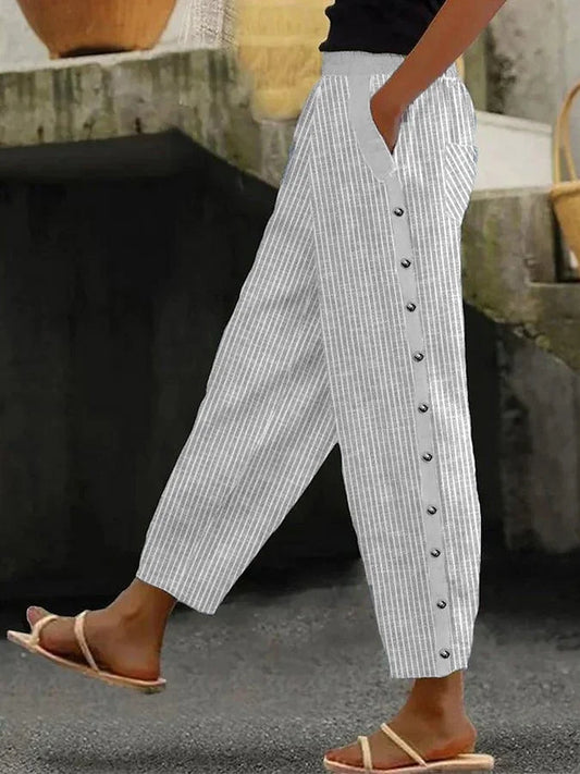 Pantalón Mujer Rayas Suave Botones-Melviana-