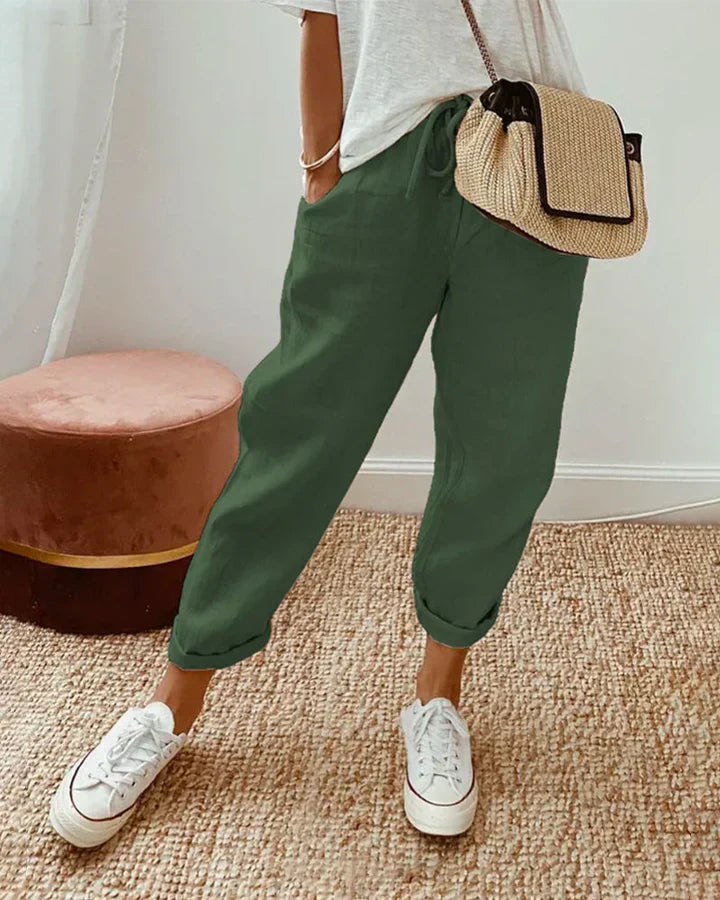 Pantalones Mujer Lino Holgados Elegantes-Melviana-