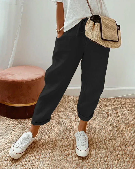 Pantalones Mujer Lino Holgados Elegantes-Melviana-