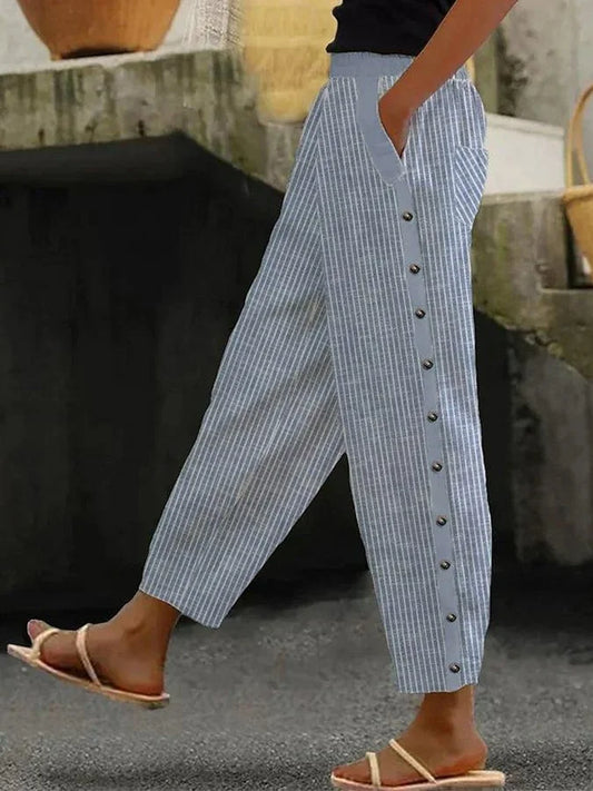 Pantalón Mujer Rayas Suave Botones-Melviana-