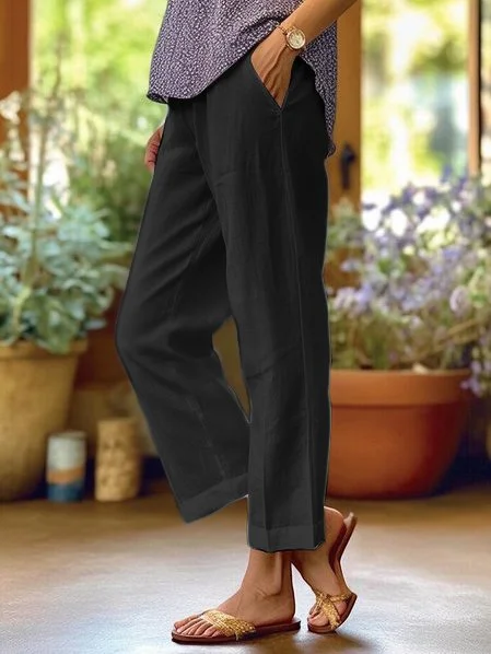 Pantalón Mujer Algodón Lino Holgado-Melviana-