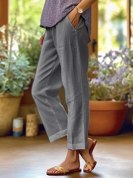 Pantalón Mujer Algodón Lino Holgado-Melviana-