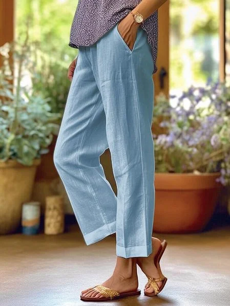 Pantalón Mujer Algodón Lino Holgado-Melviana-