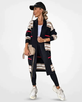 Chaqueta Mujer Punto Rayas Suave-Melviana-D2-QI028001
