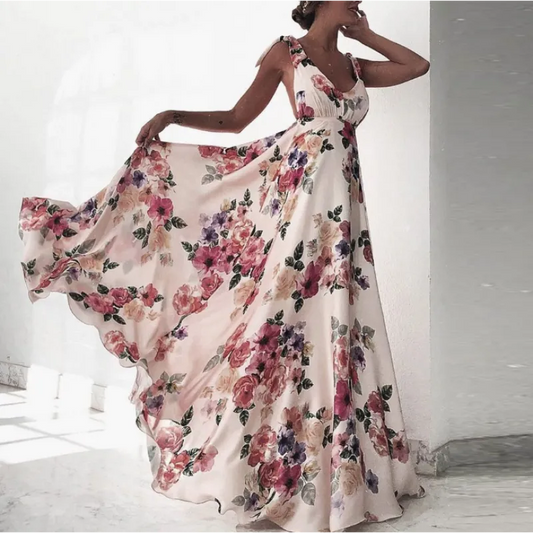 Vestido Floral Elegante Sin Mangas-Melviana-