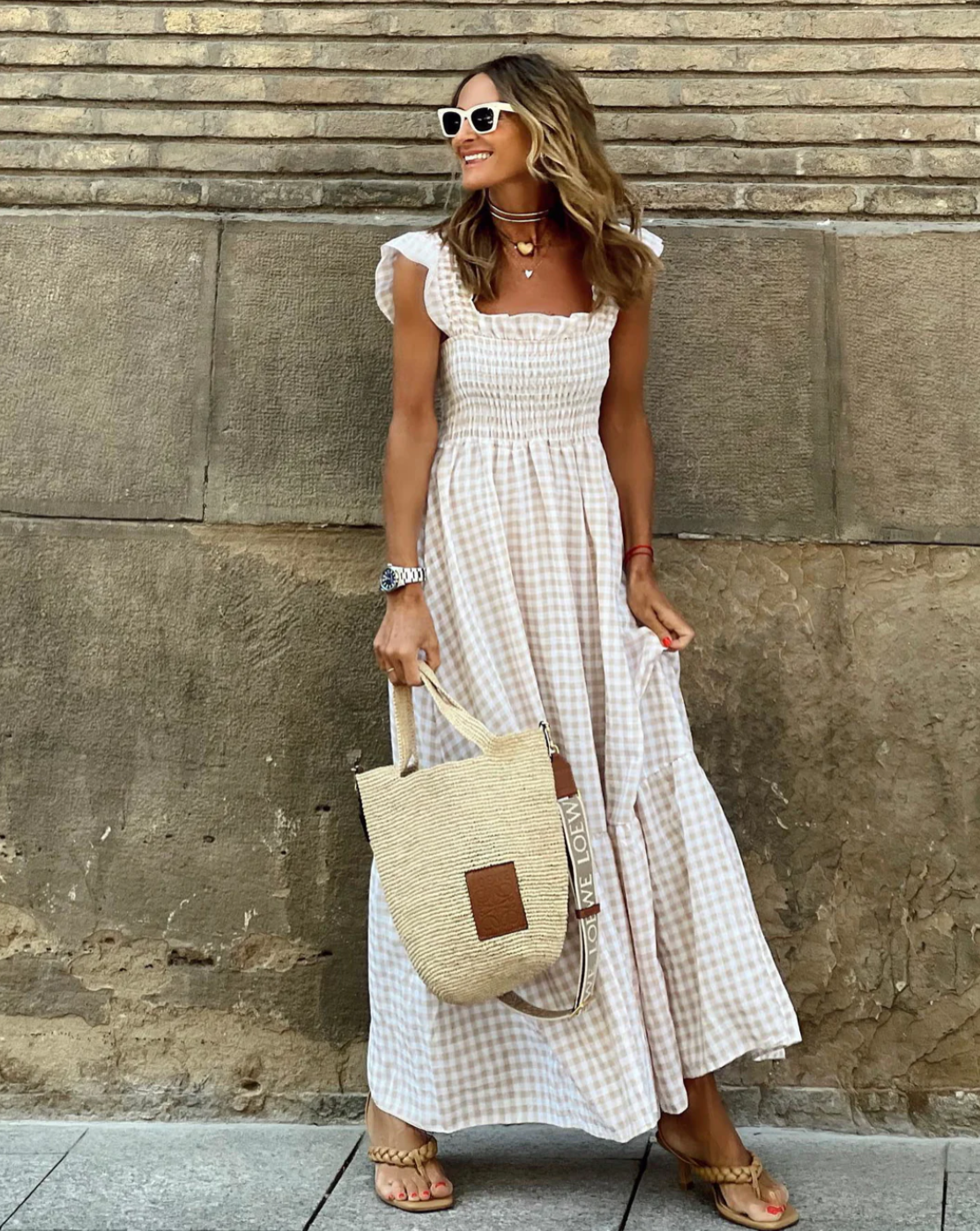 Vestido Largo Mujer Cuadros Volantes-Melviana-D2-QA099013