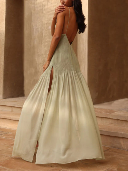 Vestido Largo Mujer Oliva Plisado-Melviana-