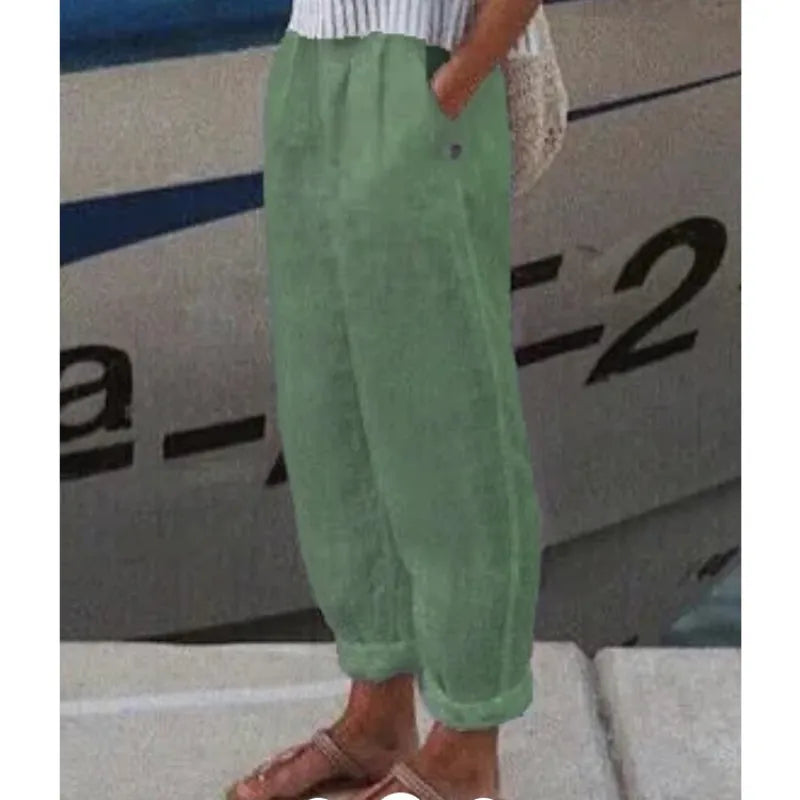 Pantalones Mujer Algodón Lino Elegantes-Melviana-