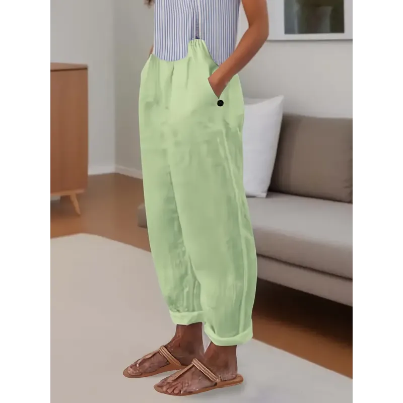 Pantalones Mujer Algodón Lino Elegantes-Melviana-