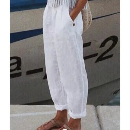 Pantalones Mujer Algodón Lino Elegantes-Melviana-