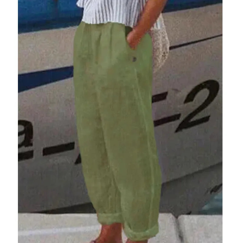 Pantalones Mujer Algodón Lino Elegantes-Melviana-