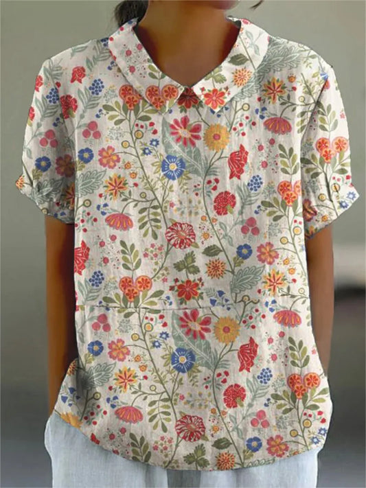 Camisa Mujer Algodón Floral Casual-Melviana-